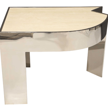 Pace Collection Polished Steel and Travertine Side Table Rare