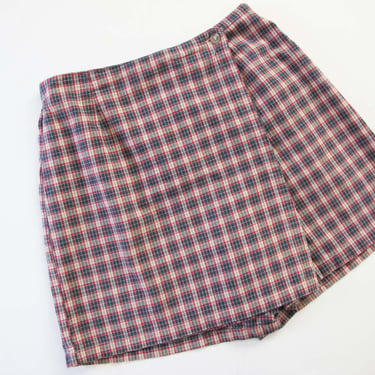 Vintage 90s Plaid Skort M L - 1990s Grunge Red Beige High Waist Cotton Skirt Shorts 