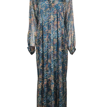 Johnny Was - Teal w/ Multicolor Floral Print Silk Maxi Dress Sz M