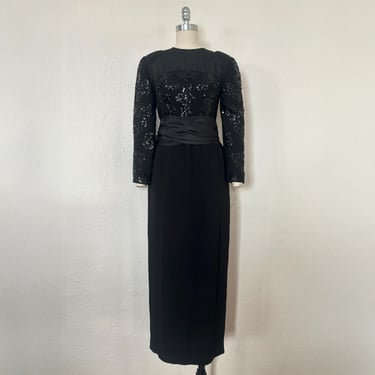 1990s CHRISTIAN DIOR Black Sequin Evening Dress, Small to Medium | 90s Vintage Designer Black Sequin Gown (S, M, 36-28-38) 