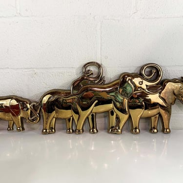 Vintage Elephants Syroco Wall Hanging Elephant Family Sculpture Extra Large Metallic Gold Trunk Up Good Luck Nursery Kid's Room Decor 1980s 