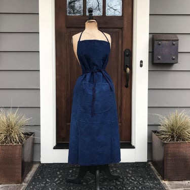 French Indigo Linen Apron, Chore Work Wear, Pocket, French Peasant Farmhouse 