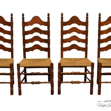 Set of 4 ETHAN ALLEN Heirloom Nutmeg Maple Colonial Early American Ladderback Dining Side Chairs w. Rush Seat 