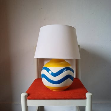 French 1990's Yellow &amp; Blue Ceramic Table Lamp