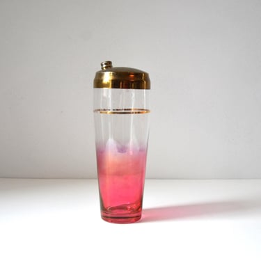 Vintage Pink Fade Glass Cocktail Shaker with Gold, Retro Barware, 1960s 