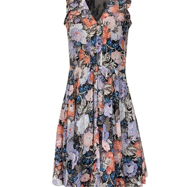 Rebecca Taylor - Purple, Pink, Blue, & Brown Floral Print Silk Dress Sz 0