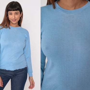 Vintage Thermal Shirt Baby Blue Ski Skins Undershirt 80s Long Sleeve Shirt Plain Pastel Shirt 1980s T Shirt Retro Tee Vintage Tshirt Small S 