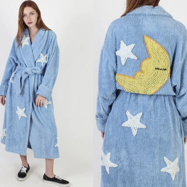 Canyon Group By Damze Moon and Stars Robe, Chenille Made In USA Nightgown With Pockets Size M 