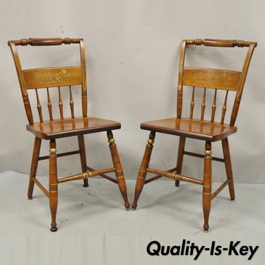 Vintage S. Bent Bros Maple Wood Hitchcock Colonial Style Chairs - a Pair