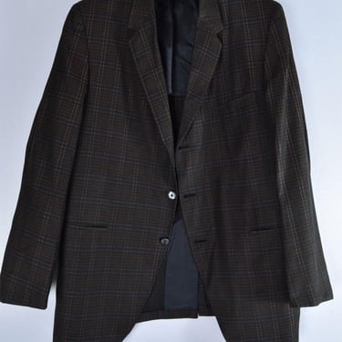 1950's Vintage Jacket Black & Brown Plaid, 1960's Men's Suit Sport Coat Mid Century Dark Blazer 