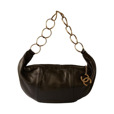 Chanel Black Leather Chain Hobo Bag