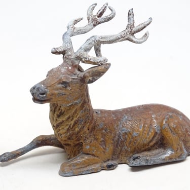 Antique 1930's German Reindeer Hand Painted, Deer for Christmas Putz or Nativity, Vintage Retro Decor 