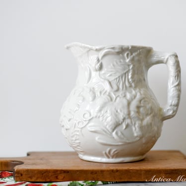 Vintage Portugal White on White Embossed Pitcher 