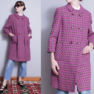 Vintage 1960's/1970's | Purple | Plaid | Double Breasted | Overcoat | Coat | M/L 