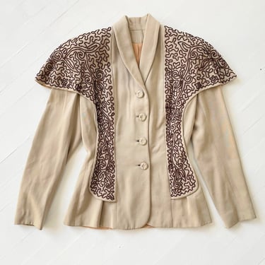 1940s Tailored Beaded Gaberdine Jacket 