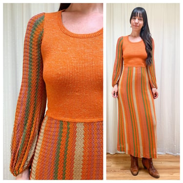 70s knit Crissa Linea Italiana striped orange dress 