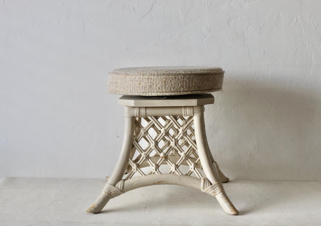 Coastal Painted Bamboo Rattan Cane Wicker Asain Style Stool Padded ...
