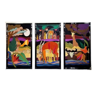 #1452 &quot;On The Way to the Ark&quot; Post Modern Triptych Tapestry by Helen Webber