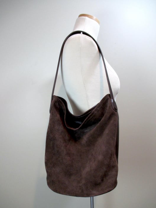 NEW J Crew Dark Brown Leather & Suede Berkeley Bucket Bag