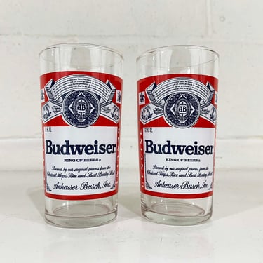Vintage Beer Glasses Budweiser Happy Hour Bar Barware Glass Glassware Home Decor Father's Day Man Cave Pair Set of 2 