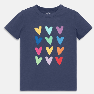 Kids Rainbow Hearts Tee Sunwashed Navy Heart