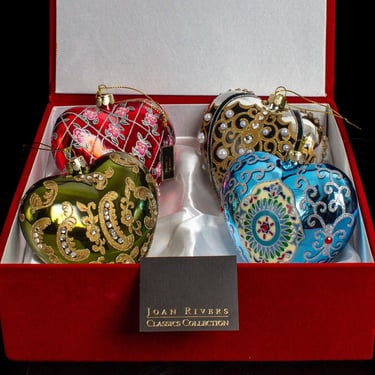 Heart-Shaped Holiday Ornaments Set Of 4 Joan Rivers Classics Collection With Intricate Designs & Embellishments 