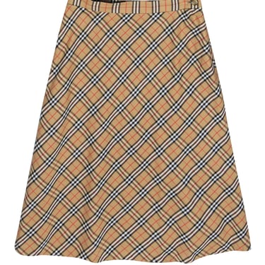 Burberry - Tan Plaid Cotton Midi Skirt Sz 8