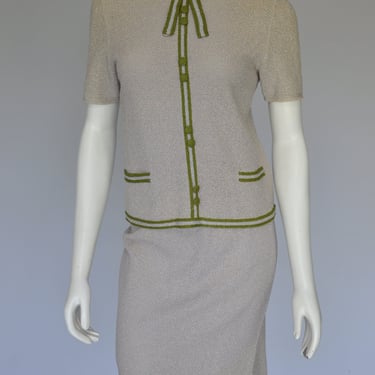 vintage 1960s variegated knit skirt set Jackie O Preppy S/M 