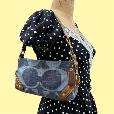 Vintage Coach Carly Bag Retro 2000s Signature + 10793 + Pochette + Baguette + Canvas + Blue Denim + Y2K + Shoulder Bag + Purse + Womens 