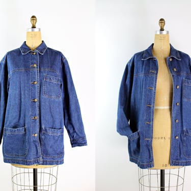 90s Dark Blue Cotton Chore Coat / 90s Cabincreek Jean Jacket / Size M/L 