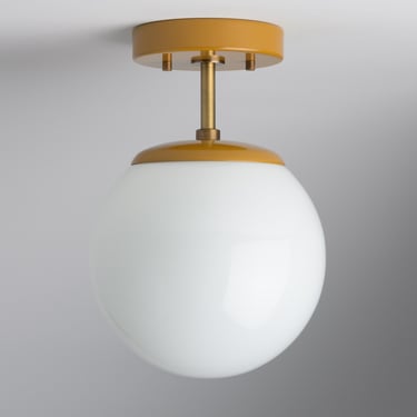 Mid Century Modern - Semi-Flush Ceiling Light Fixture - 8 inch Opal Handblown Glass - Made in the USA - Bennington Colors 