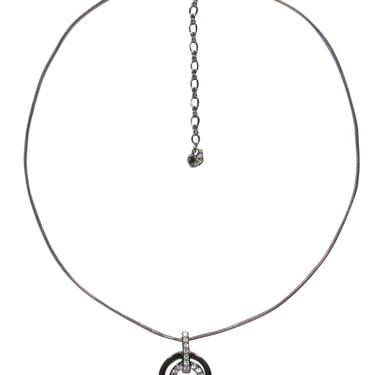 Swarovski - Silver Double Circle Jeweled Pendant Necklace