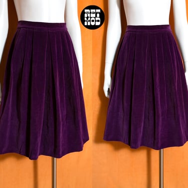 Gorgeous Vintage 60s 70s Purple Velvet Mid-Length Skirt 
