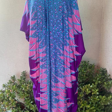 Vintage boho kaftan bold purples blues print handmade Sz OS 