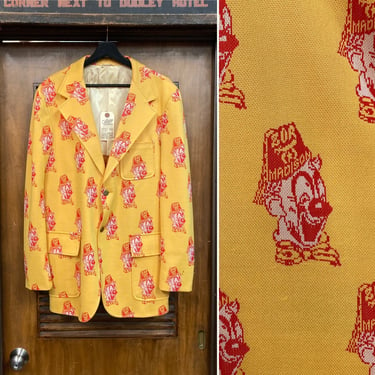 Vintage 1970’s Clown Shriner Mod Disco Jacket Sport Coat Blazer, 70’s Pop Art Print, Vintage Clothing 