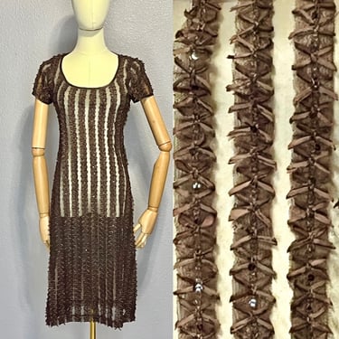 Sheer Mesh Dress, Ribbon Rhinestones, Betsey Johnson NY, Vintage 90s 00s 