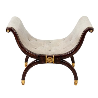 Regency Style Faux Grain and Parcel Gold Gilt Accent Bench