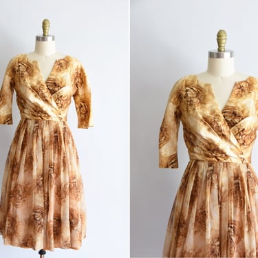 1950s The Midas Touch dress/ vintage 50s rose dress/ Ira Nagel silk large dress 