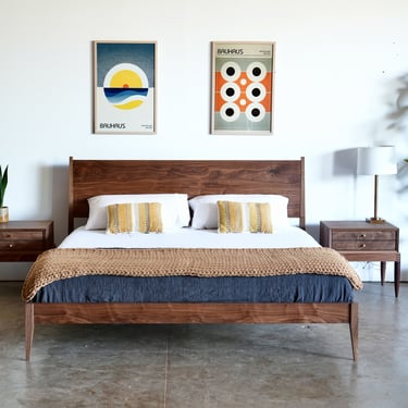 Mid Century Modern Walnut Bed | Solid Wood Platform Bed Frame | Mid Century Modern Bed | Solid Wood Furniture | Platform Storage Bed 