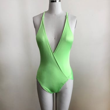 Lime/Neon Green Surplice Swimsuit - 1980s 