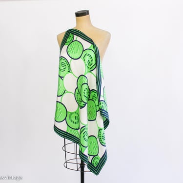 1960s Green & Navy Silk Circle Scarf | 60s Green Navy Circles Scarf 