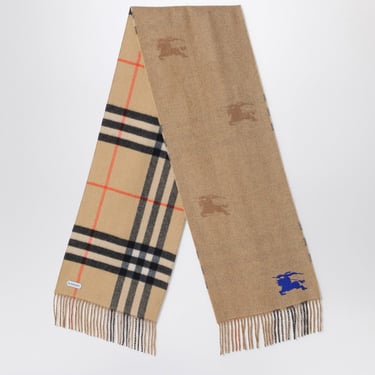 Burberry Reversible Scarf In Beige Cashmere And Check Women