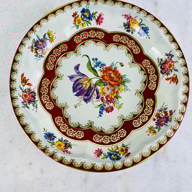 Daher round serving plate, steel with colourful floral design, for MCM decor, vintage theme hostess gift, Made in England 