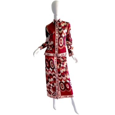 60s Emilio Pucci Dress Set / Vintage Psychedelic Geometric Skirt Set / 1960s Flower Maxi Dress Small 