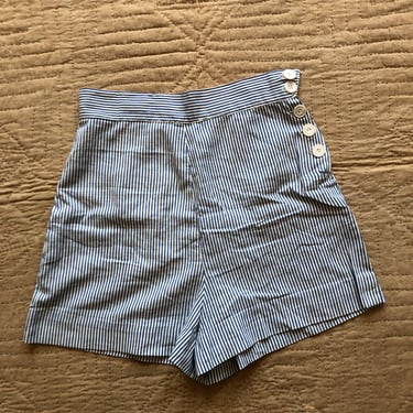 50s Side Button Striped Cotton Shorts 26 