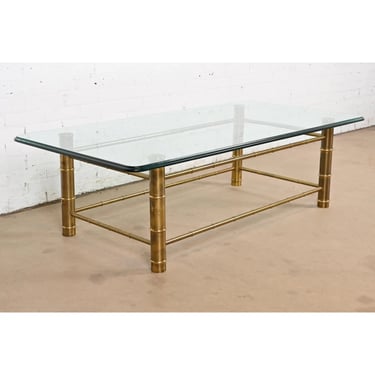 Mastercraft Mid-Century Modern Hollywood Regency Bamboo Form Brass and Glass Cocktail Table, 1970s