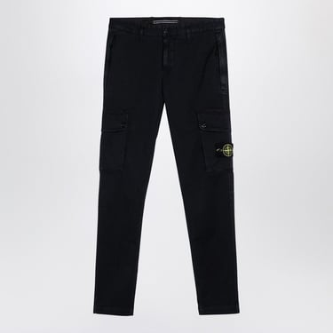 Stone Island Navy Blue Cotton Trousers With Logo Men