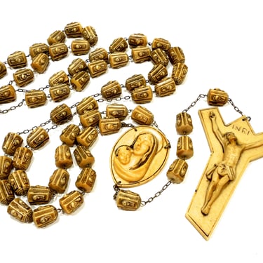 VINTAGE: Rare Italian Extra Large Alabaster Wall Hanging Rosary - Made in Italy - Catholic Christian Spiritual Madonna - SKU 28-C4-00010262 