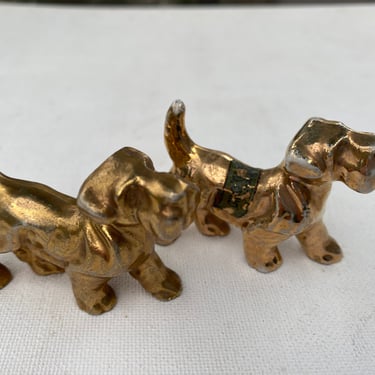 Vintage Gold Scottie Terrier Figurines, Set Of 2, Souvenir Dog Figures 