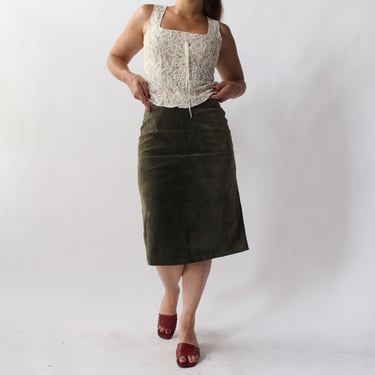 Vintage Olive Suede Skirt - W28